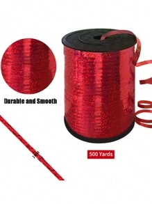 500碼紅色捲曲褶皺緞帶,氣球線閃亮金屬卷轉,適用於禮品包裝緞帶,生日派對節日藝術工藝裝飾,花藝花卉裝飾 - 紅色 - 查看 2