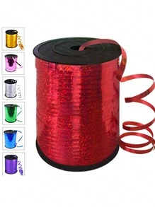 500碼紅色捲曲褶皺緞帶,氣球線閃亮金屬卷轉,適用於禮品包裝緞帶,生日派對節日藝術工藝裝飾,花藝花卉裝飾 - 紅色 - 查看 1