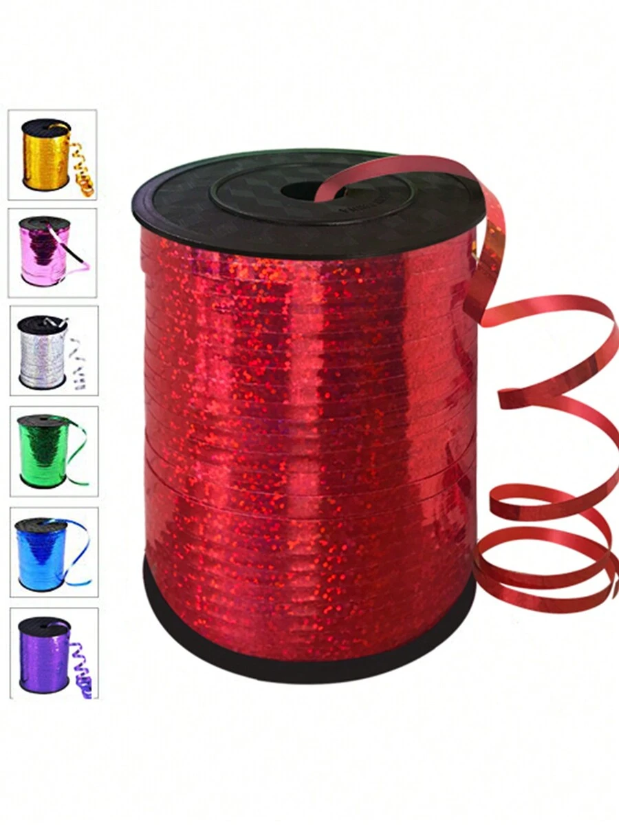 500碼紅色捲曲褶皺緞帶,氣球線閃亮金屬卷轉,適用於禮品包裝緞帶,生日派對節日藝術工藝裝飾,花藝花卉裝飾 - 紅色 - 查看 1