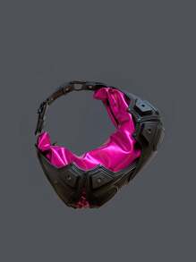 全新高階原創設計辣妹腋下包,個性潮酷深色機車包,時尚百搭拼接款式,ins風格,單肩包,斜挎包,手提包,耳機包 - 玫紅色 - 查看 3