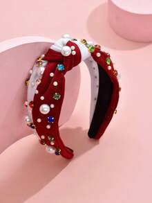 1pc Christmas Day Headband With Rhinestone Pearl Hair Accessories Knotted In The Middle, Christmas, Christmas, Party - Multicolor - View 8