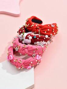 1pc Christmas Day Headband With Rhinestone Pearl Hair Accessories Knotted In The Middle, Christmas, Christmas, Party - Multicolor - View 5