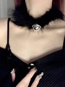 1pc White Elegant Christmas Feather Necklace With Bell Pendant For Women With A & Unique Atmosphere Collarbone Chain - HL0334/HL0344 - View 2