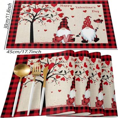 1pc Heart Shaped Linen Heat-Resistant & Stain-Resistant Dining Mat, Table & Tea Table Decor For Valentine'S Day, Daily Use
