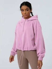 女套頭連帽瑜珈健身戶外跑步拉鍊寬鬆長袖運動運動衫 - 紫色 - 查看 3