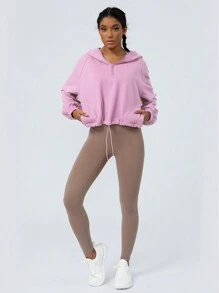 女套頭連帽瑜珈健身戶外跑步拉鍊寬鬆長袖運動運動衫 - 紫色 - 查看 6