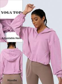 女套頭連帽瑜珈健身戶外跑步拉鍊寬鬆長袖運動運動衫 - 紫色 - 查看 1