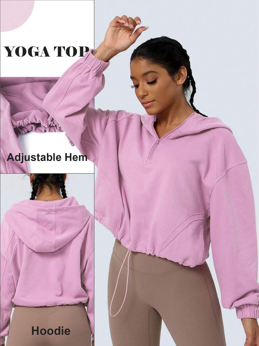 女套頭連帽瑜珈健身戶外跑步拉鍊寬鬆長袖運動運動衫 - 紫色 - 查看 1