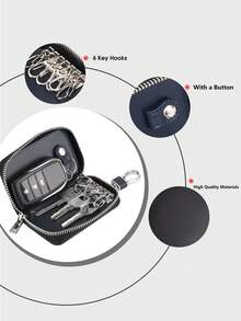 1pc Blue Large Capacity Zipper Car Key Case - Navy Blue - View 2