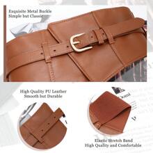 1根純色pu彈性腰帶,男女適用,適用於洋裝、婚禮、節日和聖誕節 - 棕色 - 查看 4