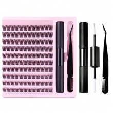 Kit de extensiones de pestañas DIY, pestañas individuales, pestañas ligeras, suaves y cómodas, efecto de pestañas esponjosas naturales fáciles de usar,pestañas pestans extensiones de pestañas - Negro - Ver 2