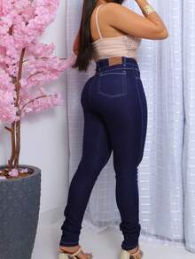 Women Jeans - 深色水洗藍 - 查看 3