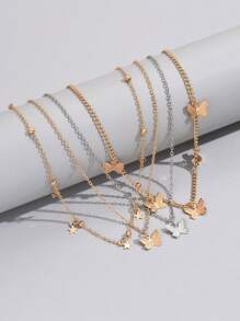 4pcs Set Fashionable Star & Butterfly Pendant Necklaces - Multicolor - View 4