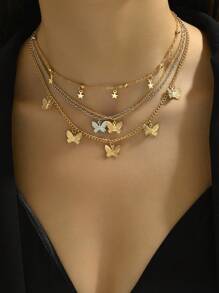 4pcs Set Fashionable Star & Butterfly Pendant Necklaces - Multicolor - View 2