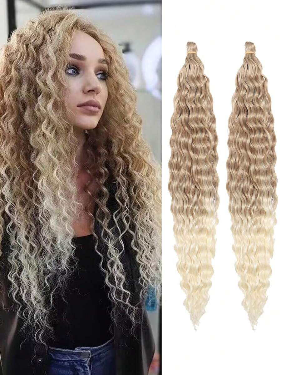 Cabelo De Crochê Onda Do Oceano 30 Polegadas 1 Pacote Cabelo De Crochê De Onda Profunda Longo Cabelo Trançado Ondulado De Cabelo Sintético Curly Crochet Hair Para (30 Polegadas,1 Pacote,27/613#) - Degradê - Ver 1