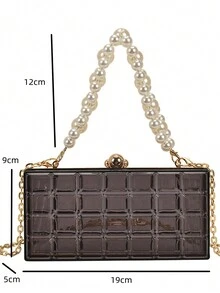 亞克力透明手提袋,女士珍珠鏈手提包,晚宴斜挎包 - 黑色 - 查看 2