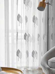 1 pezzo Tenda finestra in voile trasparente con motivo floreale, decorazione per la casa - Multicolore - Visualizzare 3