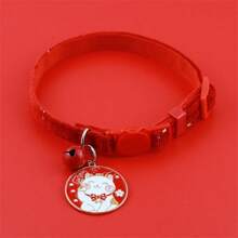 中式幸運寵物項圈鈴鐺吊飾,適用於貓狗 - 紅色 - 查看 1