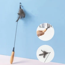 1 件木柄彈簧逗貓棒羽毛鈴可更換頭 - 彩色 - 查看 3