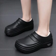 女士加厚保暖内衬冬靴，防水防油鞋面，适合寒冷天气 - 黑色 - 查看 8