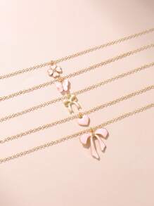 Set de 5 collares con colgantes de moño, trébol y corazón, collares para mejores amigas - Multicolor - Ver 3