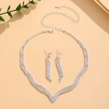 2入組精緻美麗的新娘珠寶套裝,鑲有閃亮項鍊和耳環 - 白色 - 查看 1