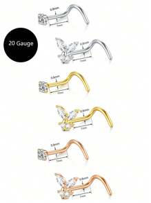 CIZME 8 piezas/set Pendientes de nariz de plata y oro para mujeres de 18G 20G, pendientes de nariz en forma de sacacorchos en L, pendientes de nariz de acero inoxidable, joyas de piercing de nariz de acero inoxidable para fosa nasal
