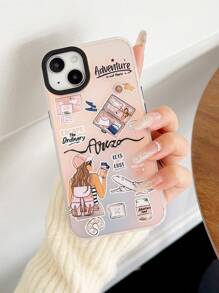 苹果贴纸 1 件高品质全息极光渐变色可爱女孩手机壳，兼容 iPhone 11、13、14、15、16/16 Pro/16 Plus/16 Pro Max 手机型号