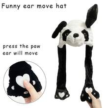 可爱兔耳朵帽子会动的恐龙柔软跳起帽搞笑玩具女孩卡通卡哇伊毛绒帽子玩具成人礼物 - 貓熊 - 查看 3