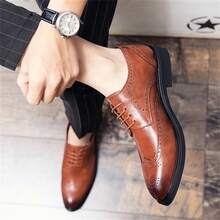 男士商務休閒皮鞋,年輕時尚的棕色尖頭提升鞋 - 棕色 - 查看 2