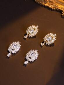 1對華麗風格925純銀鋯石鑲嵌耳釘,適合日常佩戴與派對使用,送禮佳品