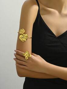 2 件/組復古金屬花朵手鐲戒指套裝適合女士派對 - 花朵 - 查看 4