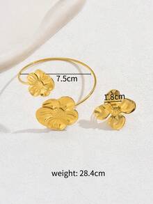2 件/組復古金屬花朵手鐲戒指套裝適合女士派對 - 花朵 - 查看 5