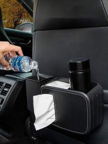 1 件装ABS 和皮革黑色汽车座椅靠背多功能储物收纳盒，带垃圾桶、纸巾盒和雨伞架，汽车配件
