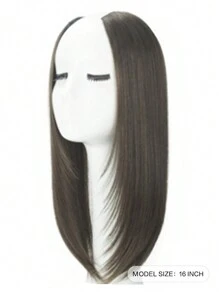 16英寸半頭假髮鎖骨黑色長直髮扣女性長髮自然隱形一片式髮片 - 黑色 - 查看 5