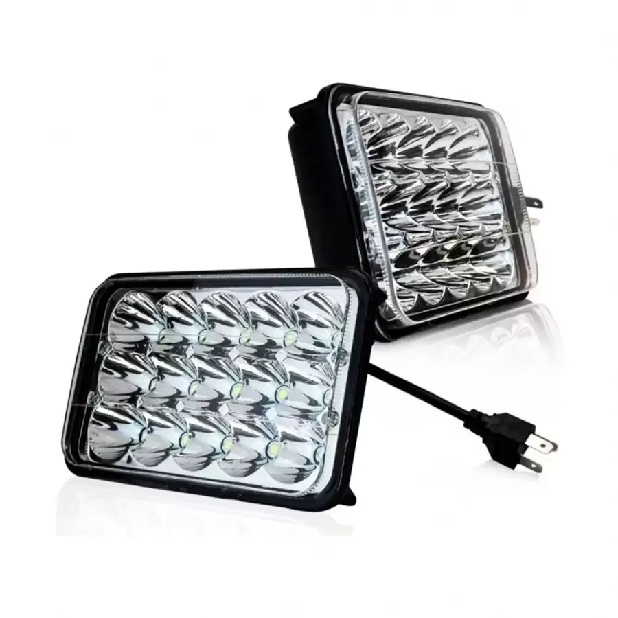 Pair Of 15 Led 4x6 Rectangular Headlights - Tunix - Small Unit - Black - View 1