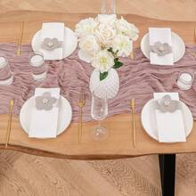 1pc 118 Inch Bohemian Style Burlap Table Runner For Wedding, Baby Shower, Birthday Party, Dining Decoration - Gray Pink - View 7