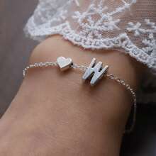 1個時尚銀色a-z字母心形手鍊,送給女性女孩的禮物 - 銀色 - 查看 26