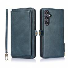 Classic Retro Magnetic Multi-Sim Split Leather Phone Case Compatible With Samsung Galaxy S22 S22 Ultra S23 Plus S24 Hand Cord Handy Phone Case Protector Compatible With Samsung Galaxy S22 Ultra S23 Plus S24Plus S24Ultra - Blue - View 10
