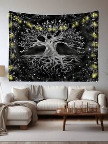 1 件植物、樹木、星空圖案紡織掛毯,附 3 個牆釘和 2 個夾子,長方形印花壁掛裝飾,附窗簾,適用於客廳、臥室、廚房 - 彩色 - 查看 3