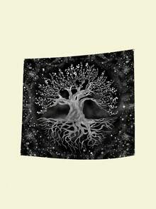 1 件植物、樹木、星空圖案紡織掛毯,附 3 個牆釘和 2 個夾子,長方形印花壁掛裝飾,附窗簾,適用於客廳、臥室、廚房 - 彩色 - 查看 2