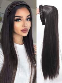 Synthetic Long Wave Hair Headband Extension, Black-Brown Twisted Braid Hairband Accessory, Natural Half Wig - Black-brown - View 2