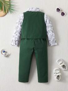 Set de 3 piezas de traje de caballero para niños pequeños con camisa de manga larga, chaleco y pantalones, elegante y apuesto para fiestas de cumpleaños, fiestas de noche, actuaciones, bodas, celebraciones de un mes y primer cumpleaños