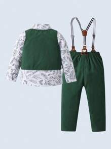 Set de 3 piezas de traje de caballero para niños pequeños con camisa de manga larga, chaleco y pantalones, elegante y apuesto para fiestas de cumpleaños, fiestas de noche, actuaciones, bodas, celebraciones de un mes y primer cumpleaños