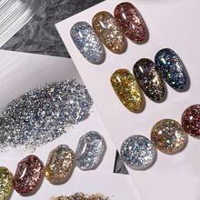 XEIJAYI 1 件裝 7.3 毫升閃光凝膠指甲油、閃亮鑽石凝膠指甲油、磁性凝膠指甲油、閃亮清漆浸泡 Uv Led - 金色 - 查看 6