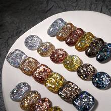 XEIJAYI 1 件裝 7.3 毫升閃光凝膠指甲油、閃亮鑽石凝膠指甲油、磁性凝膠指甲油、閃亮清漆浸泡 Uv Led - 金色 - 查看 4