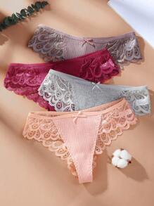 4Pcs/Set Lace Splicing Briefs Panties Women's Underwear - Multicolor - View 2