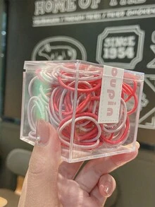 100入/盒兒童彈性頭髮紮,馬卡龍形狀頭飾,糖果色彩,女孩飾品 - 紅色 - 查看 4