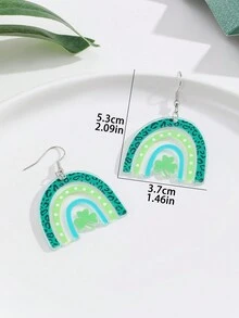1對時尚極簡主義耳環,帶有聖派屈克節元素三葉草、綠色和彩虹裝飾 - 彩色 - 查看 5