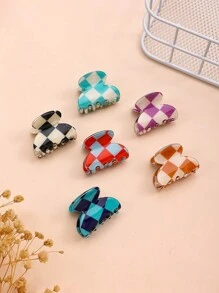 6pcs Mini Two Tone Plaid Women'S Hair Claw - Multicolor - View 1